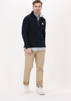 donkerblauwe scotch & soda sweater half-zip track top with faux l