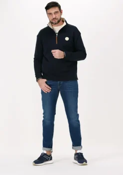 donkerblauwe scotch & soda sweater half-zip track top with faux l