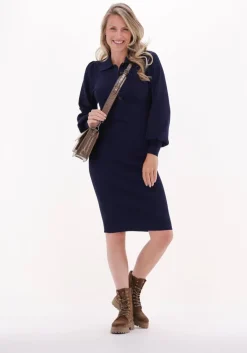 donkerblauwe second female midi jurk lee knit dress