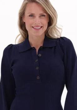 donkerblauwe second female midi jurk lee knit dress