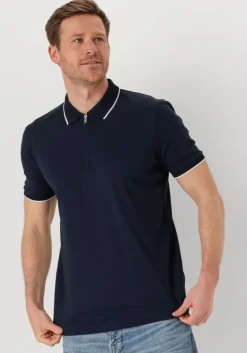 donkerblauwe selected homme polo slhfave sport zip ss polo noos