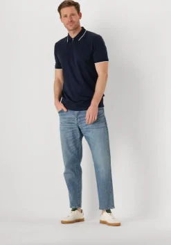 donkerblauwe selected homme polo slhfave sport zip ss polo noos