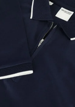 donkerblauwe selected homme polo slhfave sport zip ss polo noos