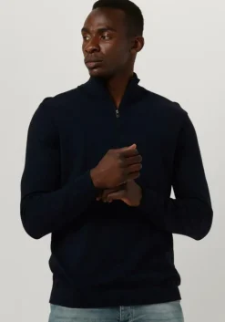 donkerblauwe selected homme trui slhberg half zip cardigan noos