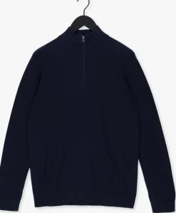 donkerblauwe selected homme trui slhberg half zip cardigan noos