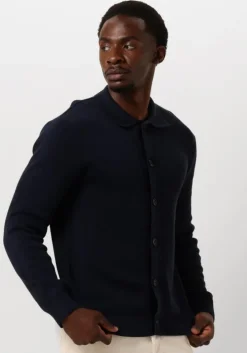 donkerblauwe selected homme vest slhmattis ls knit polo cardigan