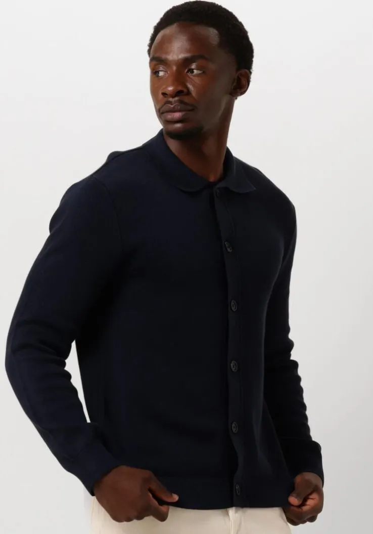 donkerblauwe selected homme vest slhmattis ls knit polo cardigan