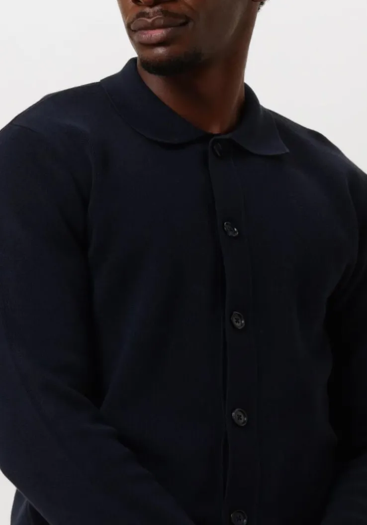 donkerblauwe selected homme vest slhmattis ls knit polo cardigan