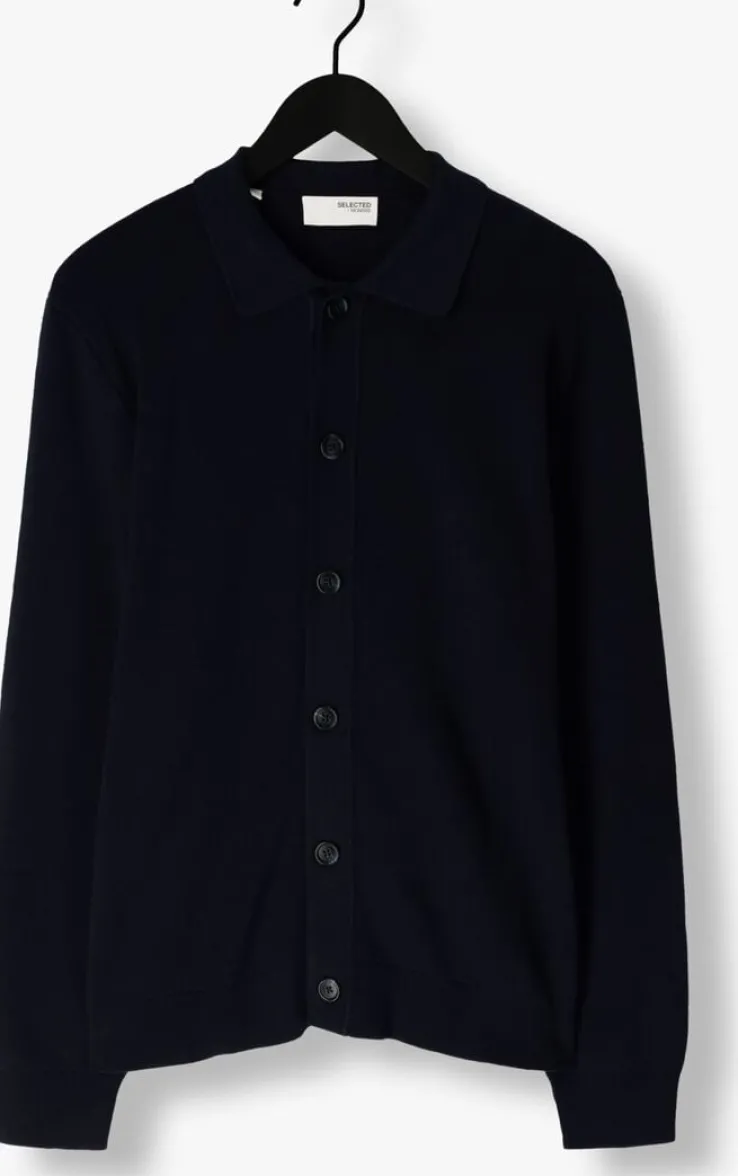 donkerblauwe selected homme vest slhmattis ls knit polo cardigan