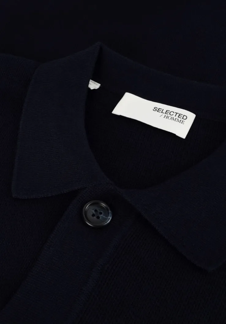donkerblauwe selected homme vest slhmattis ls knit polo cardigan