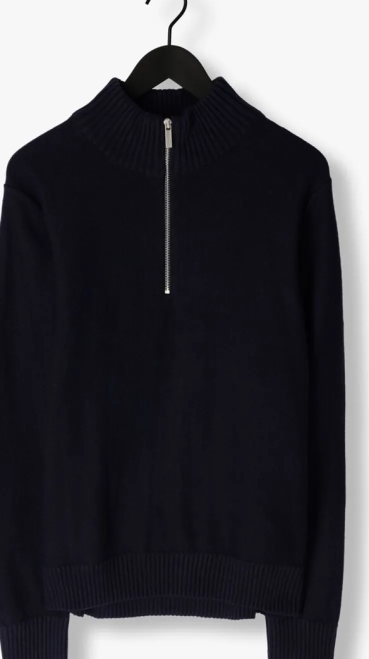 donkerblauwe selected homme trui slhaxel ls knit half zip