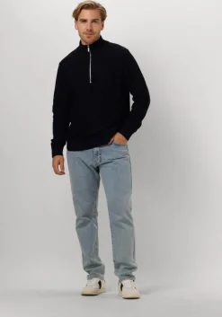 donkerblauwe selected homme trui slhaxel ls knit half zip