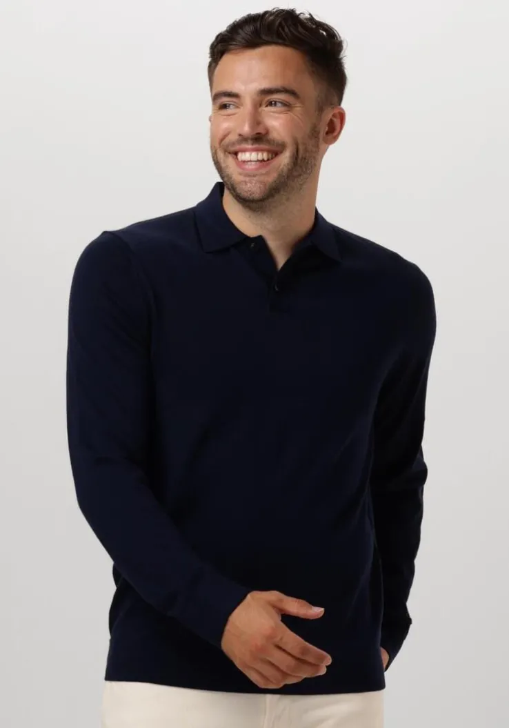 donkerblauwe selected homme trui slhtray ls knit merino polo