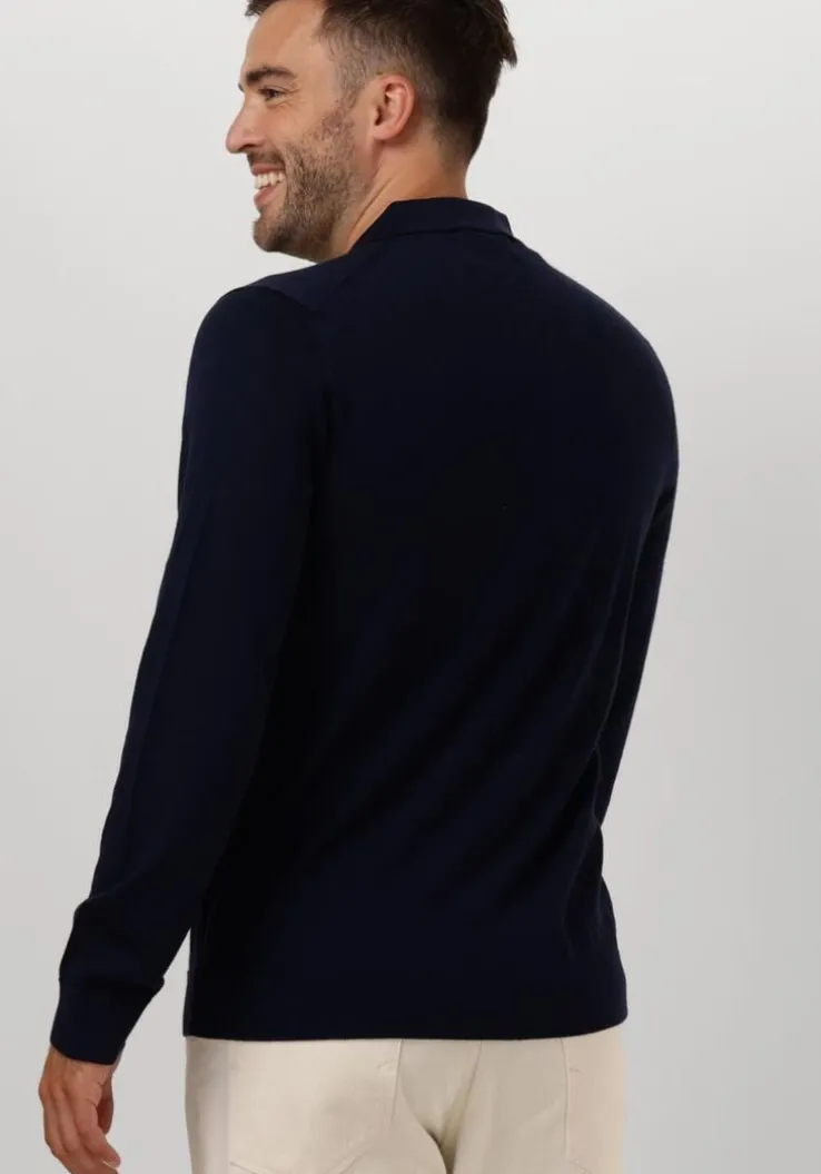 donkerblauwe selected homme trui slhtray ls knit merino polo