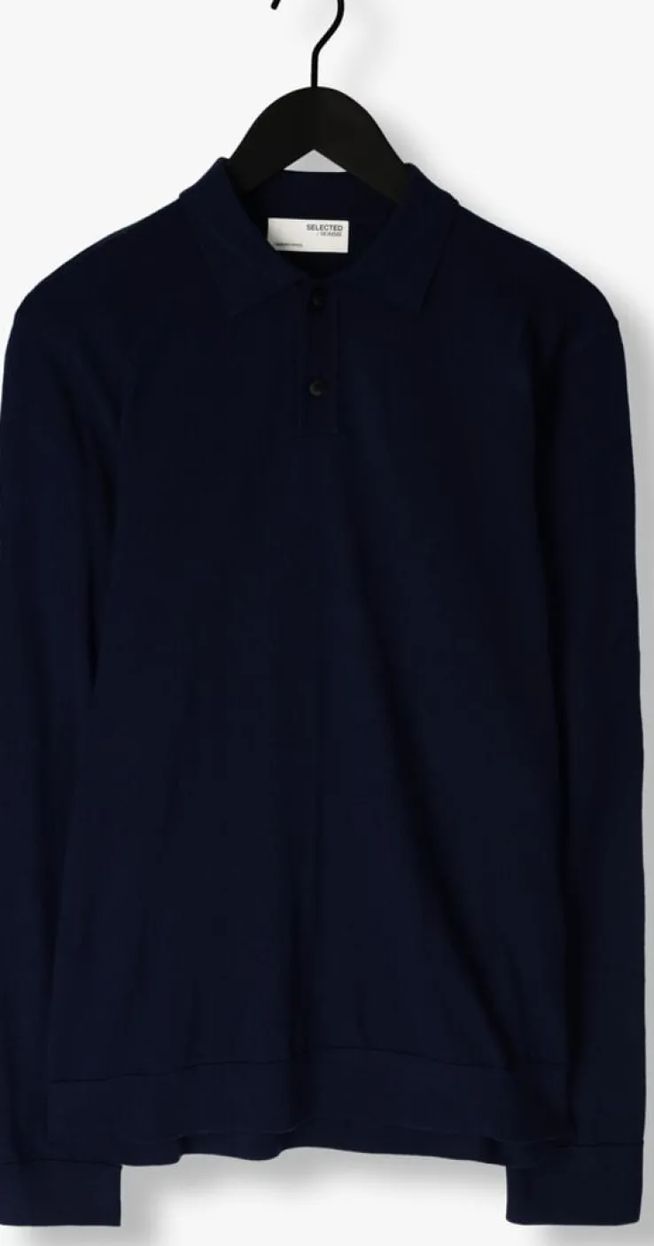donkerblauwe selected homme trui slhtray ls knit merino polo