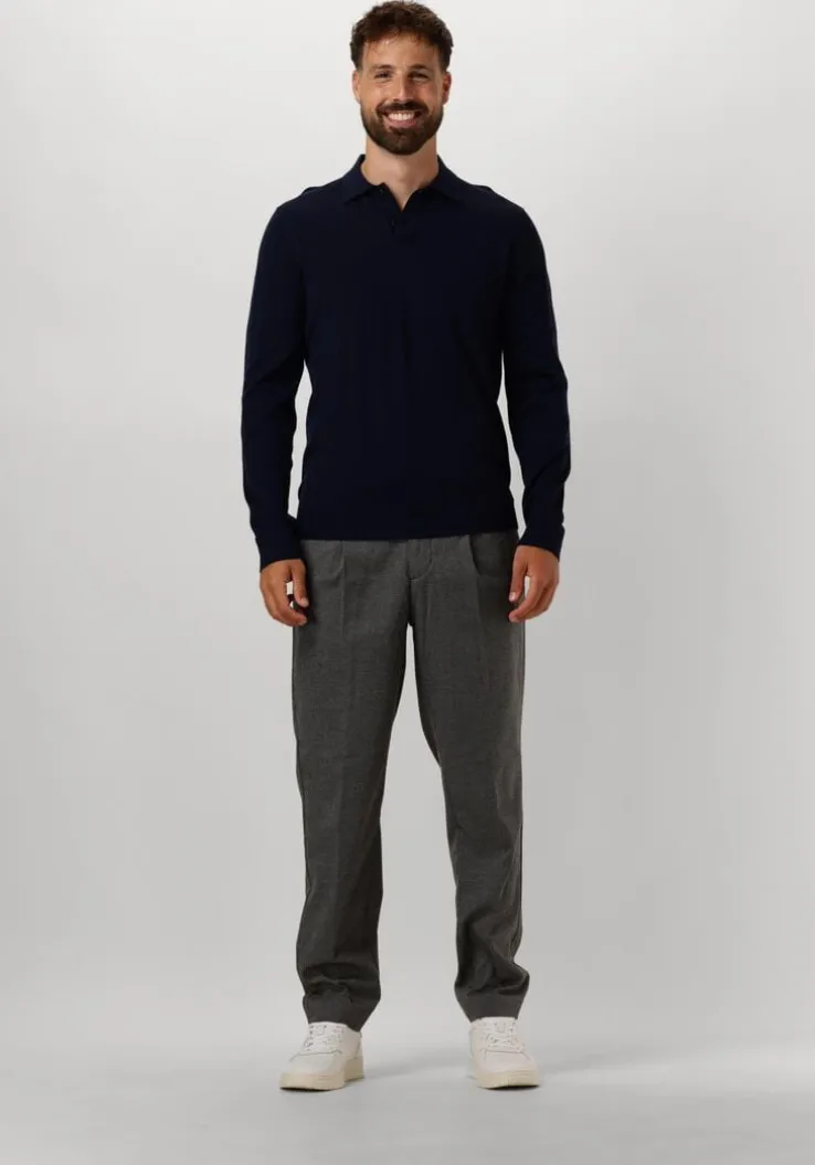 donkerblauwe selected homme trui slhtray ls knit merino polo