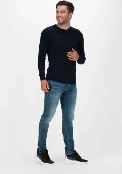 donkerblauwe selected homme trui slhberg crew neck noos
