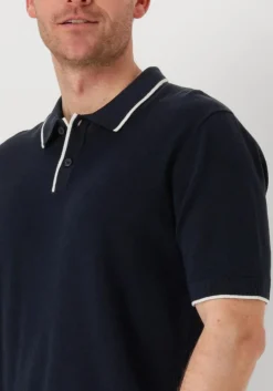 donkerblauwe selected homme polo slhfave sport zip ss polo noos