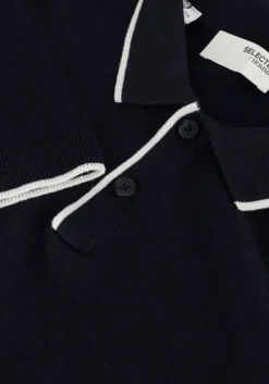 donkerblauwe selected homme polo slhfave sport zip ss polo noos