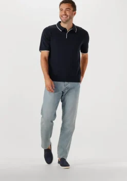 donkerblauwe selected homme polo slhfave sport zip ss polo noos