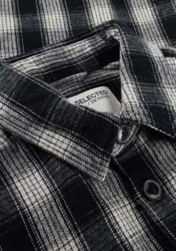 donkerblauwe selected homme overshirt slhloosemason-flannel overshirt w noos