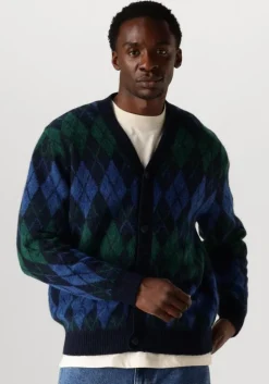 donkerblauwe selected homme vest slhrai ls knit relaxed argyle cardigan