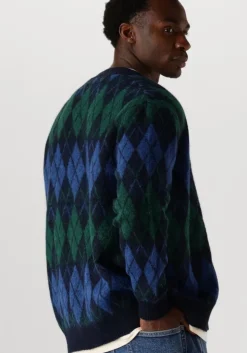 donkerblauwe selected homme vest slhrai ls knit relaxed argyle cardigan