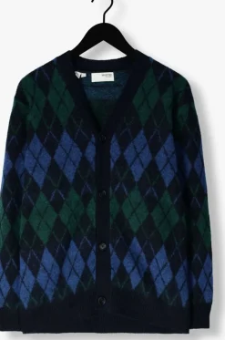 donkerblauwe selected homme vest slhrai ls knit relaxed argyle cardigan
