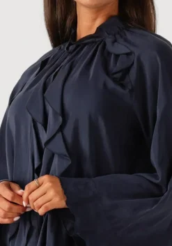 donkerblauwe summum blouses top ruffles cotton viscose