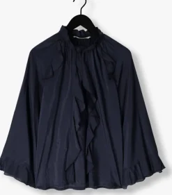 donkerblauwe summum blouses top ruffles cotton viscose