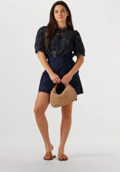 donkerblauwe summum top short sleeve top lace