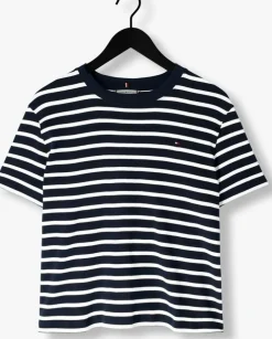 donkerblauwe tommy hilfiger t-shirt slim henley gb scoop-nk ls 1