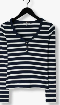 donkerblauwe tommy hilfiger top slim henley gb scoop-nk ls