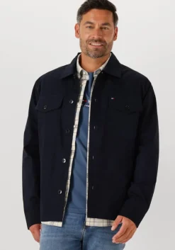 donkerblauwe tommy hilfiger jack cotton twill shirt jacket