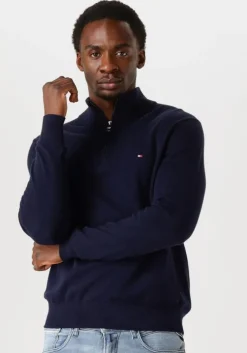 donkerblauwe tommy hilfiger trui pima org ctn cashmere zip mock