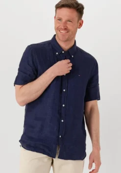 donkerblauwe tommy hilfiger casual overhemd pigment dyed linen rf shirt s/s