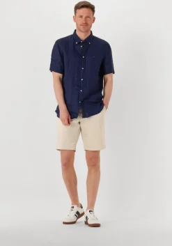 donkerblauwe tommy hilfiger casual overhemd pigment dyed linen rf shirt s/s