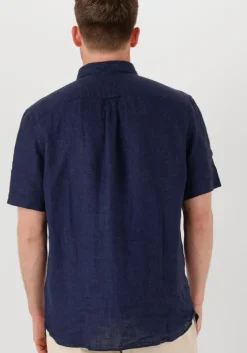 donkerblauwe tommy hilfiger casual overhemd pigment dyed linen rf shirt s/s