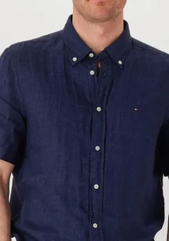 donkerblauwe tommy hilfiger casual overhemd pigment dyed linen rf shirt s/s
