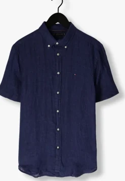 donkerblauwe tommy hilfiger casual overhemd pigment dyed linen rf shirt s/s