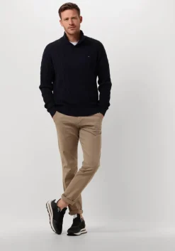 donkerblauwe tommy hilfiger trui classic cotton cable bttn mock