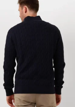 donkerblauwe tommy hilfiger trui classic cotton cable bttn mock