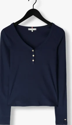 donkerblauwe tommy hilfiger top slim henley gb scoop-nk ls