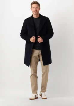 donkerblauwe tommy hilfiger mantel dc stand collar wool mix coat