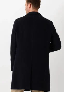 donkerblauwe tommy hilfiger mantel dc stand collar wool mix coat