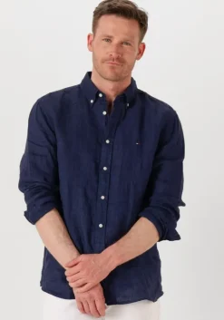 donkerblauwe tommy hilfiger casual overhemd pigment dyed li solid rf shirt
