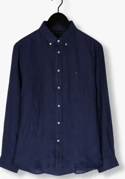 donkerblauwe tommy hilfiger casual overhemd pigment dyed li solid rf shirt