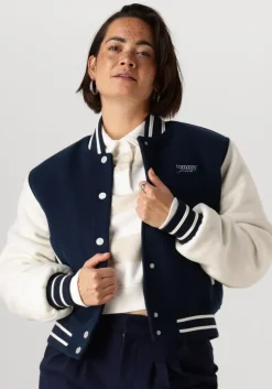 donkerblauwe tommy jeans jack tjw wool varsity jacket ext