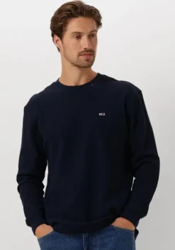 donkerblauwe tommy jeans trui tjm reg waffle l/s tee