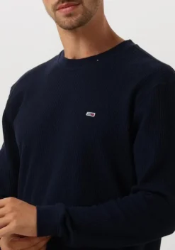donkerblauwe tommy jeans trui tjm reg waffle l/s tee